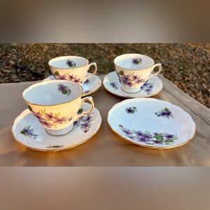 VIntage Royal Vale, Ridgway Potteries Pedestal Teacup & Saucer, Violets, England